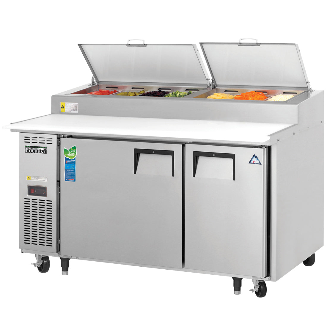 Everest Refrigeration EPPSR2 59.13" W Two-Section Two Door Two Door Pizza Prep Table
