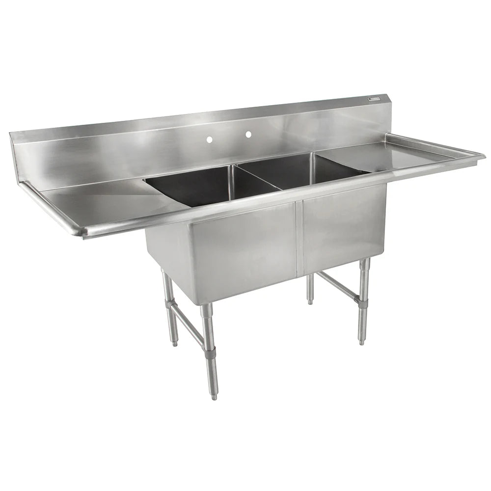John Boos 2B184-2D18-X – 75" Two-Compartment Sink with Left and Right Drainboards