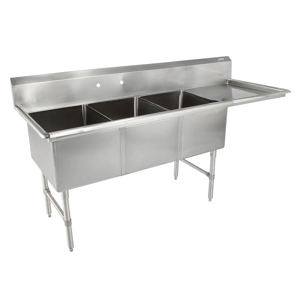 John Boos 3B16204-1D18R 70" 3-Compartment Sink with Right Drainboard