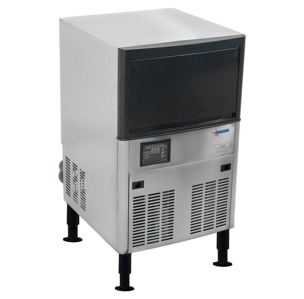 Omcan USA 47483 22.8" W Air Cooled Undercounter Stainless Steel Cube Style Ice Maker with Bin - 120 Lbs.