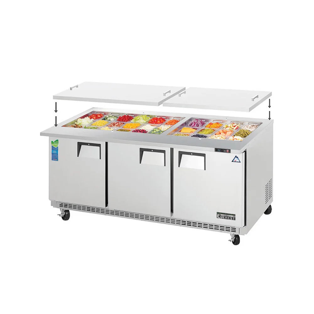 Everest Refrigeration EOTP3 71.13" W Three-Section Three Door Open Top Prep Table