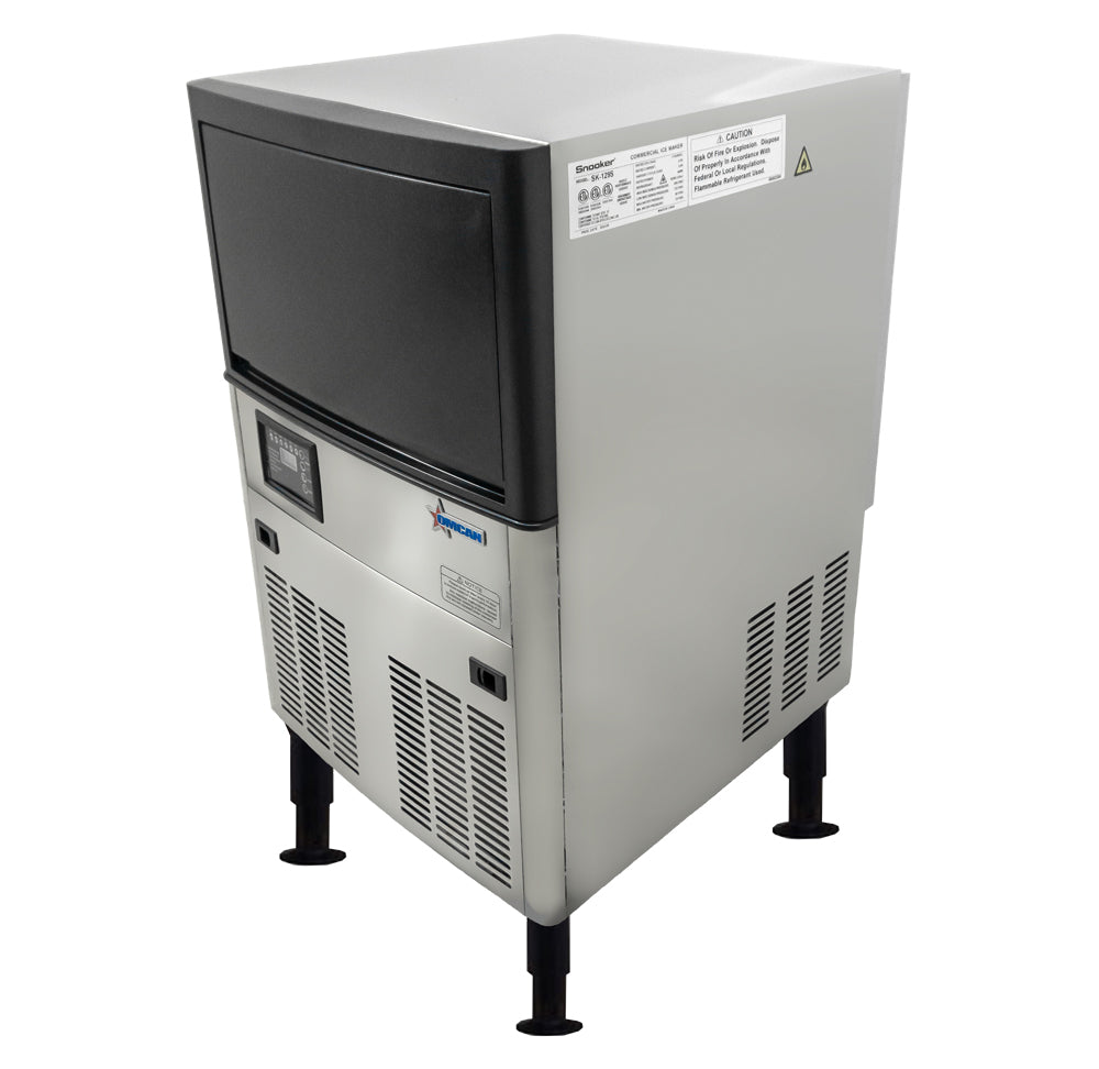 Omcan USA 47483 22.8" W Air Cooled Undercounter Stainless Steel Cube Style Ice Maker with Bin - 120 Lbs.