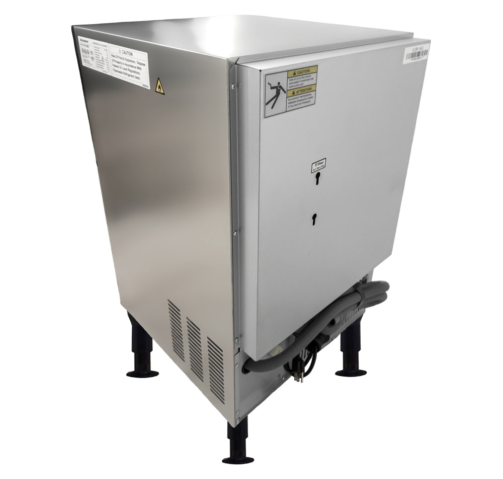 Omcan USA 47483 22.8" W Air Cooled Undercounter Stainless Steel Cube Style Ice Maker with Bin - 120 Lbs.