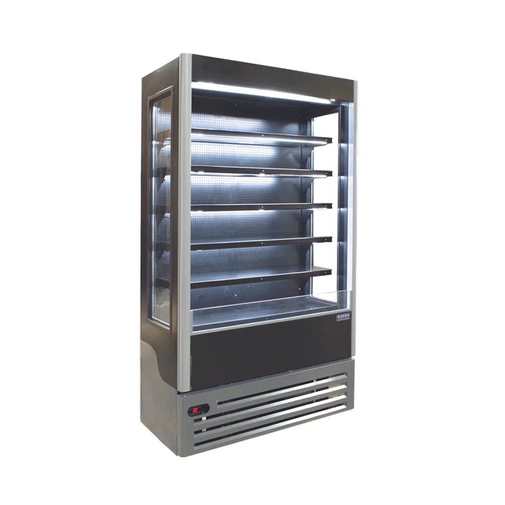 Commercial refrigerator with glass door on a white background