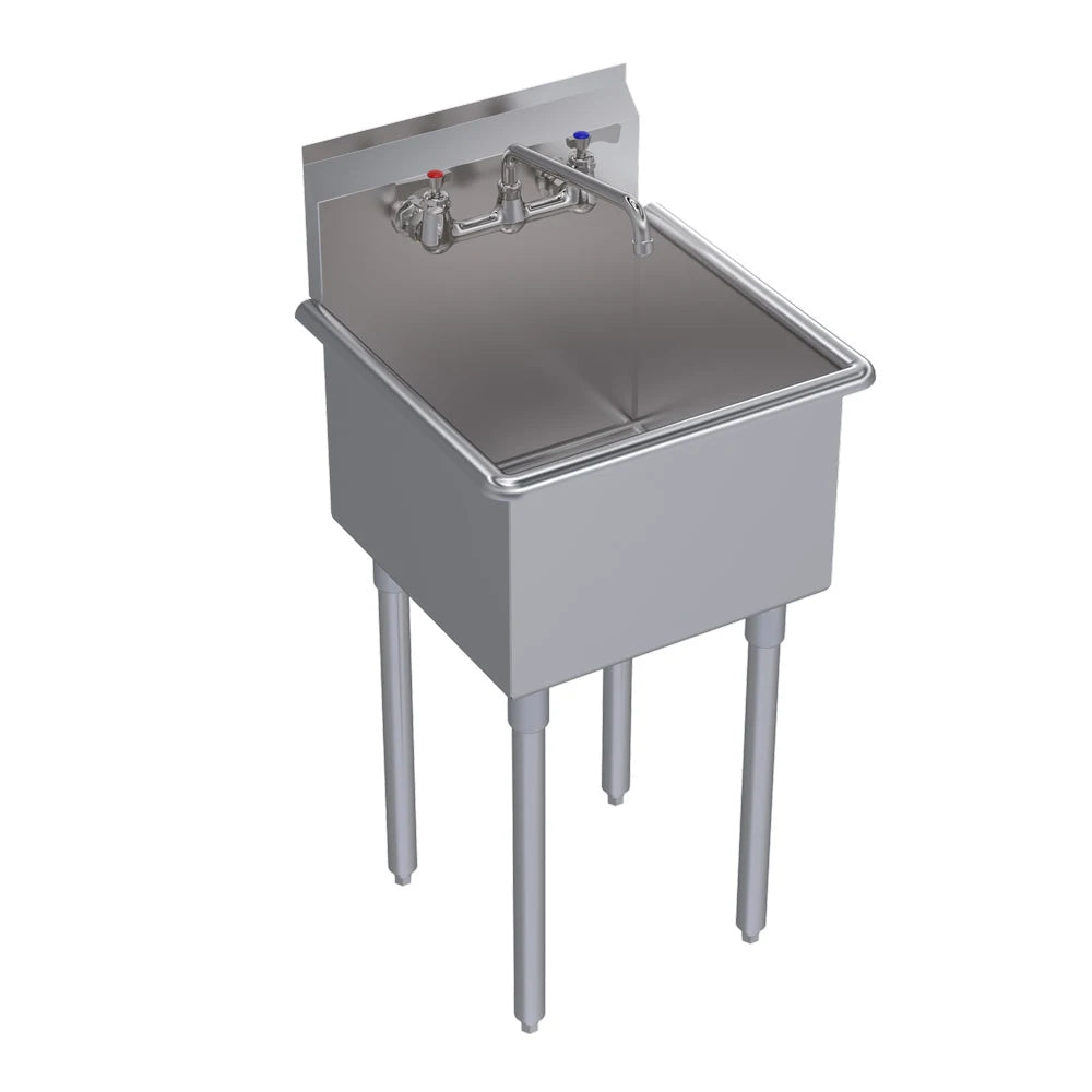 Stainless steel sink with faucet on a white background