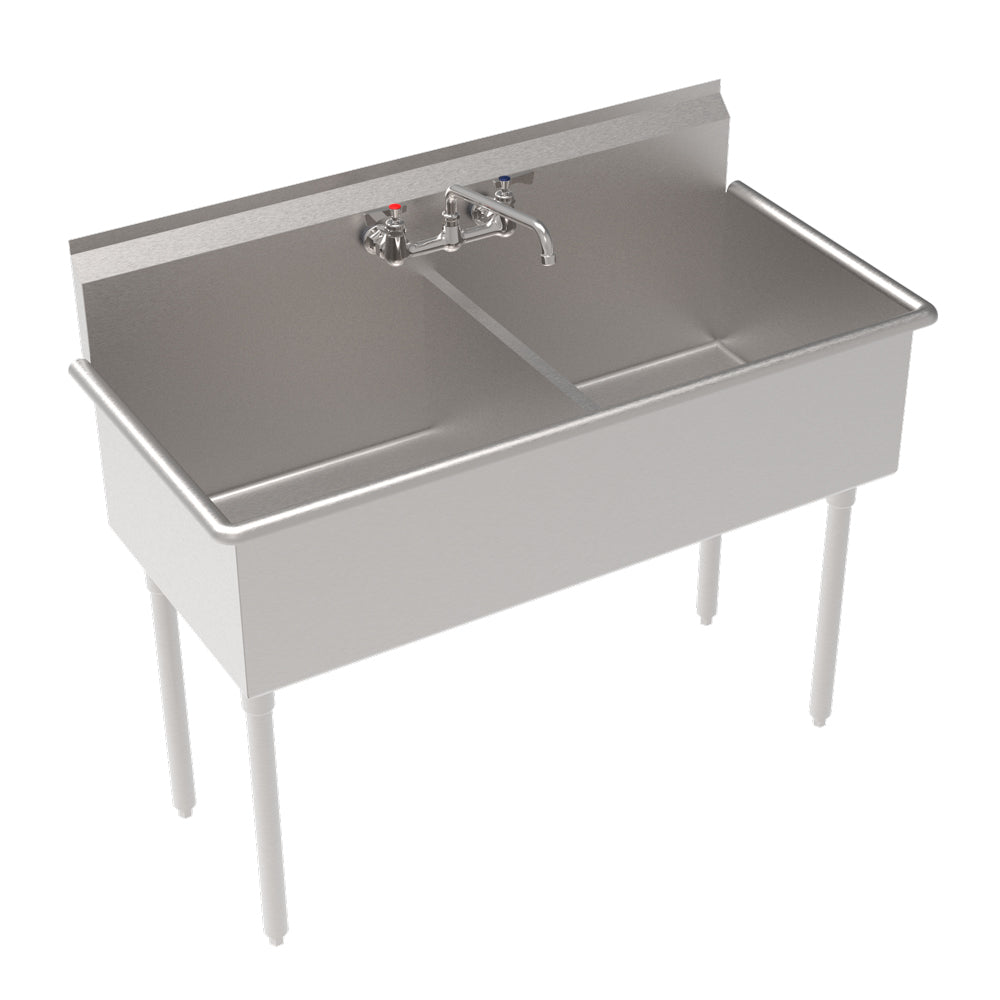 Stainless steel sink with faucet on a white background