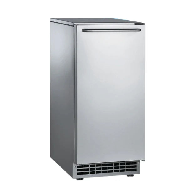 Stainless steel refrigerator on a white background