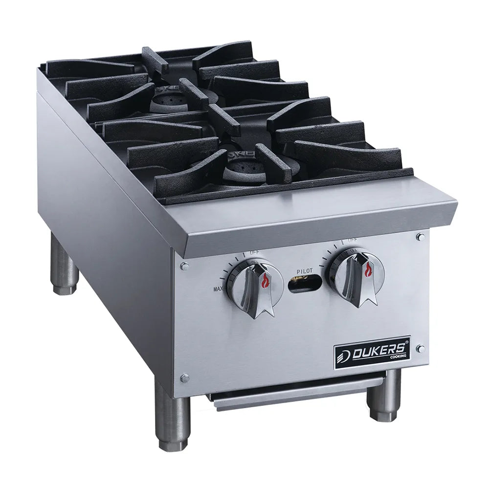 Dukers DCHPA12 2 Stainless Steel Burners Hotplate Gas Countertop - 56,000 BTU