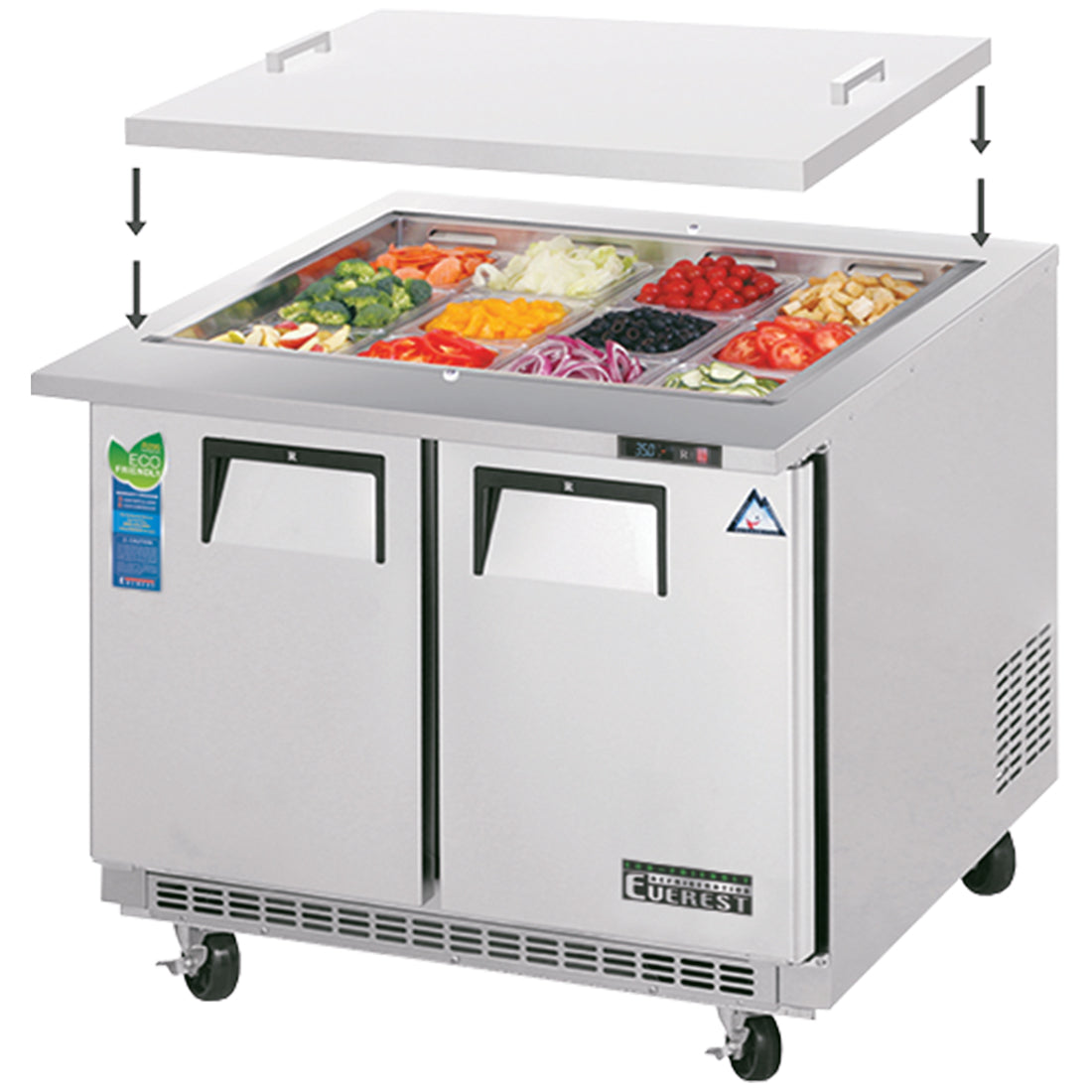 Everest Refrigeration EOTPS2 35.63" W Two-Section Two Door Open Top Prep Table