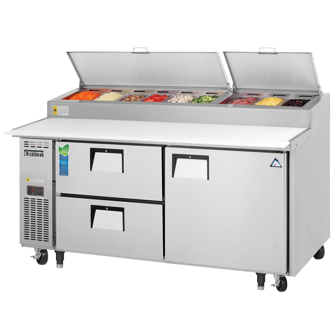 Everest Refrigeration EPPR2-D2 71" W Two-Section One Door One Door Drawered Pizza Prep Table