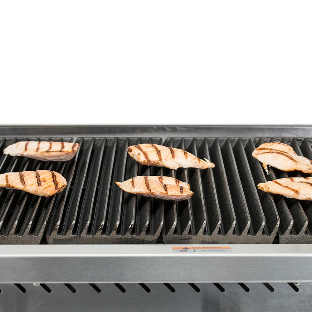 Grilled chicken breast on a barbecue grill with a white background