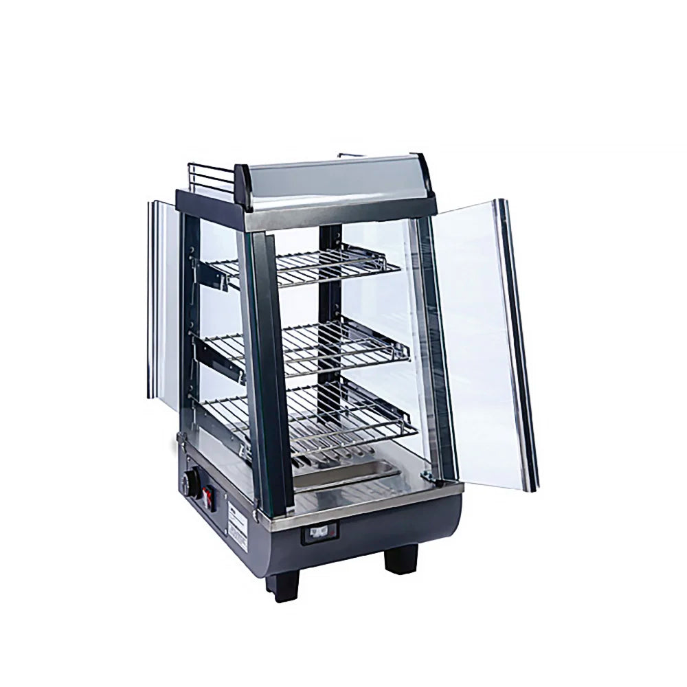 Display case with glass door on a white background