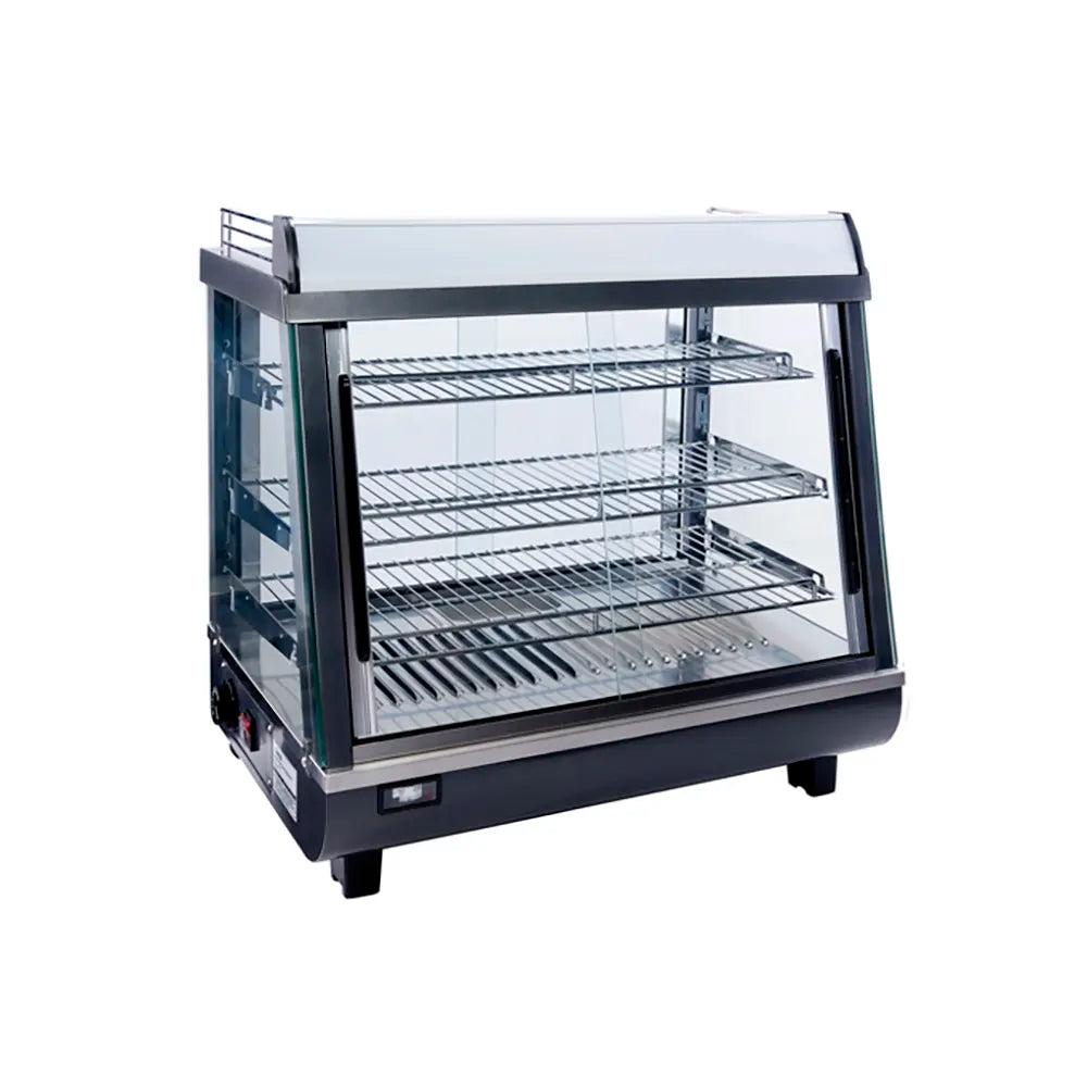 Display case with glass front on a white background