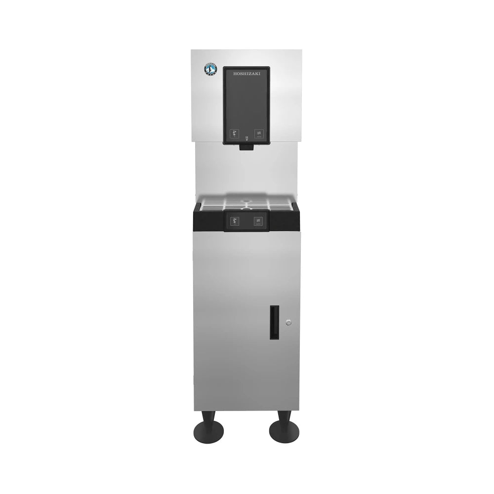 Stainless steel water dispenser on a white background