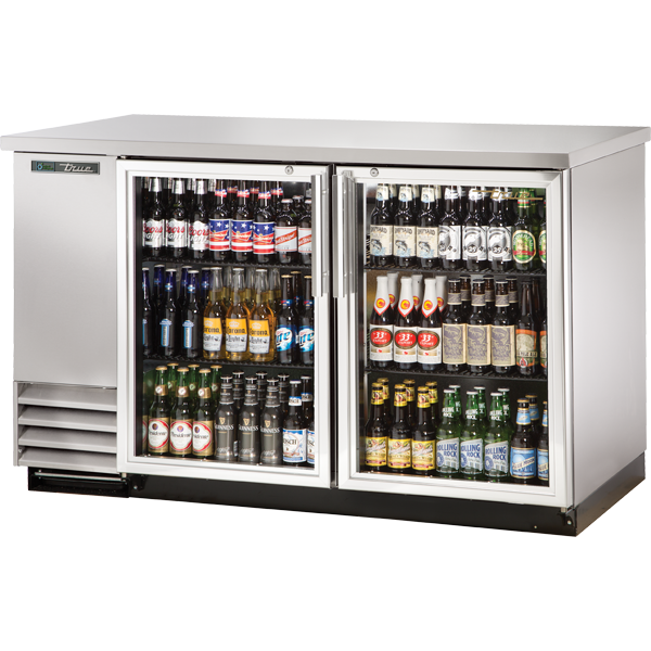 True TBB-2G-S-HC-LD 58.88" W Stainless Steel Two-Section Glass Doors Back Bar Cooler - 115 Volts