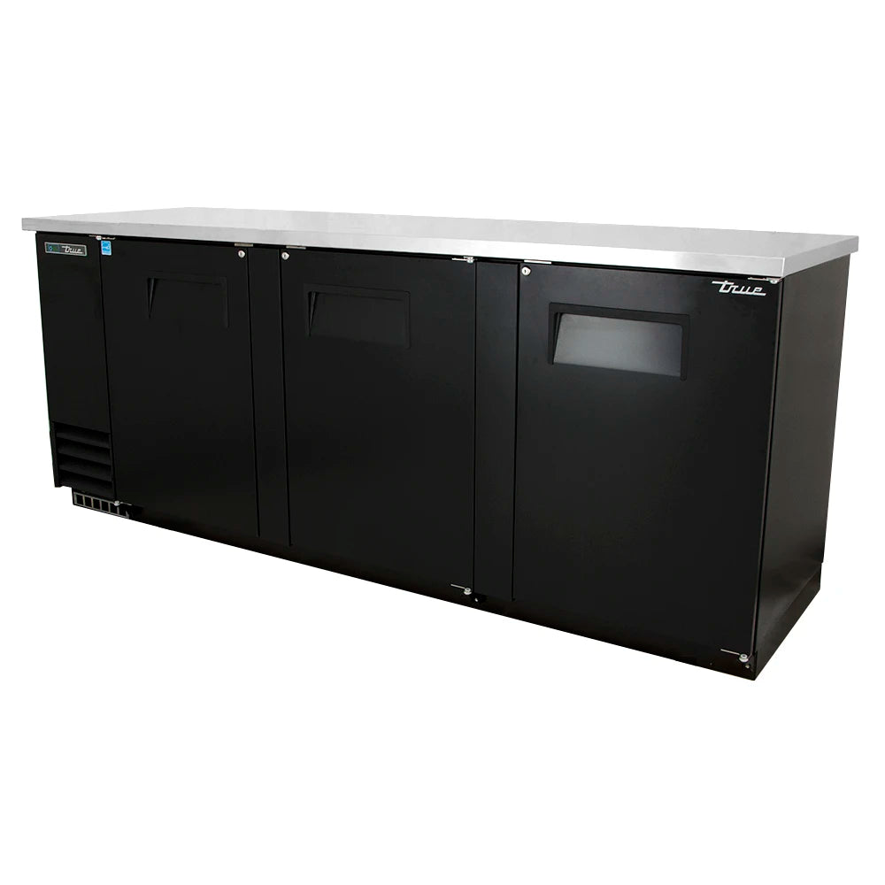 True TBB-4-HC 90.38"W Three-Section Solid Door Back Bar Cooler