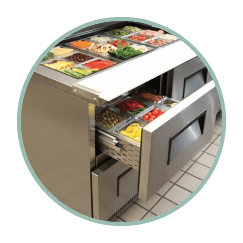image of a refrigerated prep table