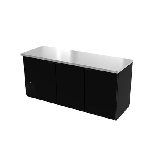 Black office desk with a white top on a white background