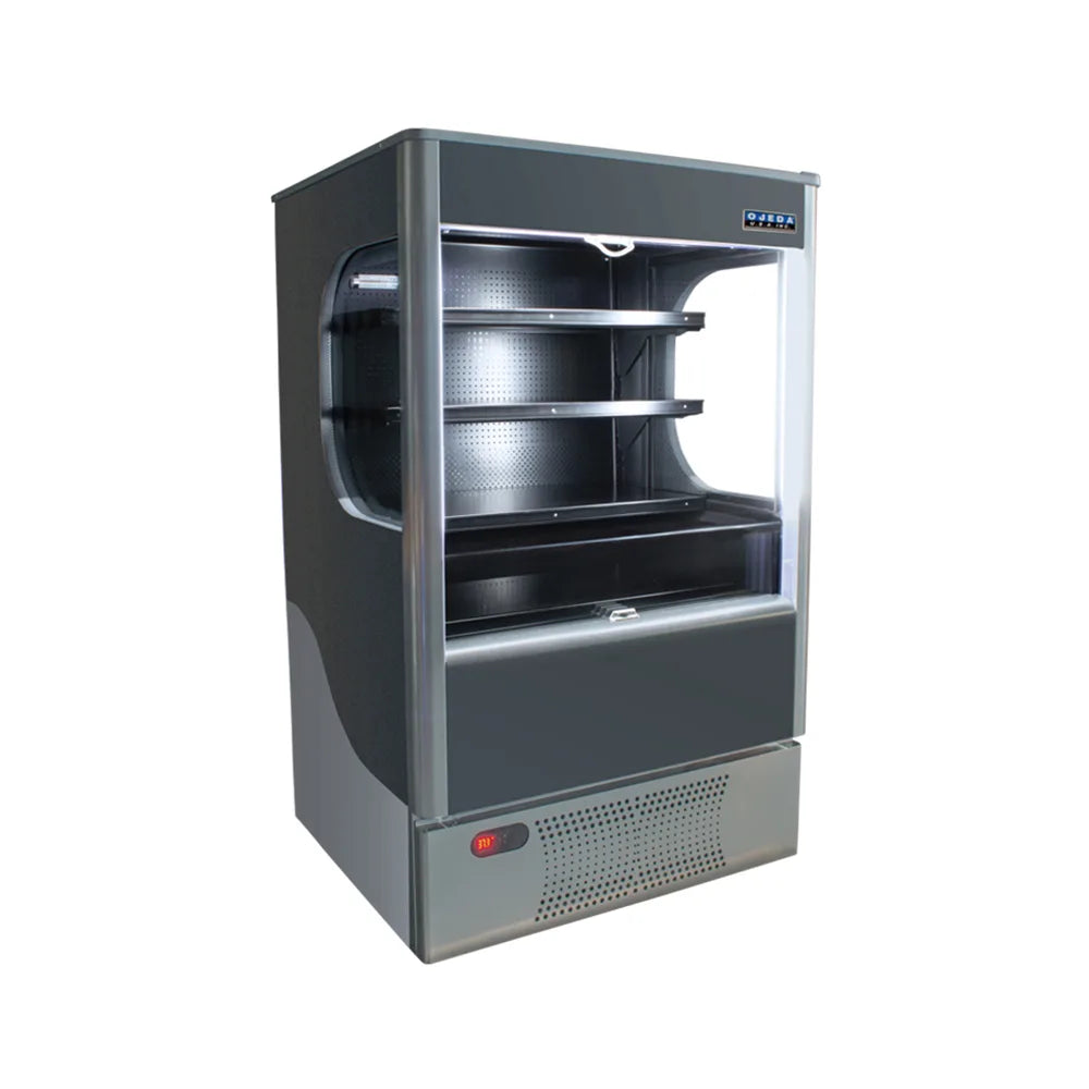 Commercial refrigerator with glass door on a white background