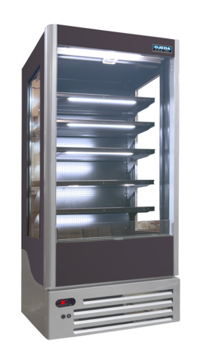 Commercial refrigerator with glass door on a white background