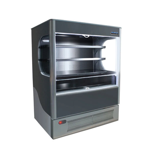 Commercial refrigerator with glass door on a white background