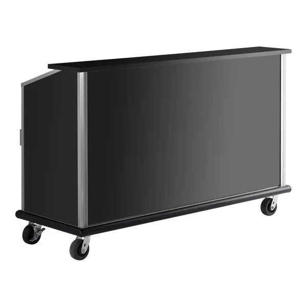 Black rolling cart with a flat top on a white background