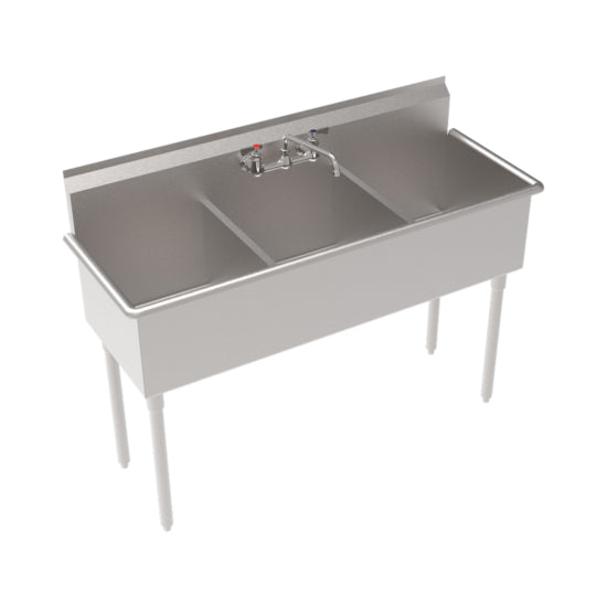 Stainless steel sink with faucet on a white background