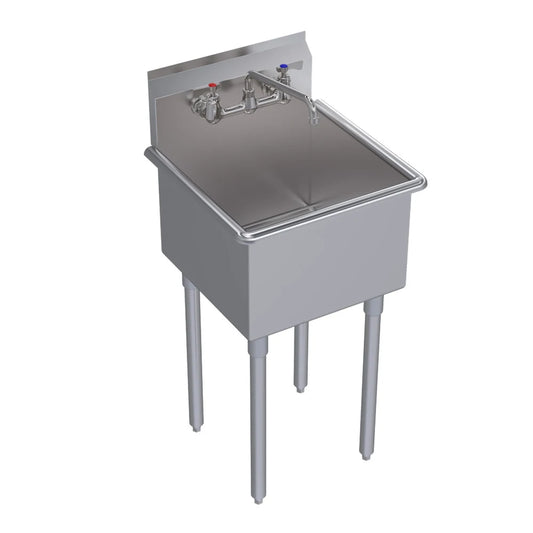 Stainless steel sink with faucet on a white background