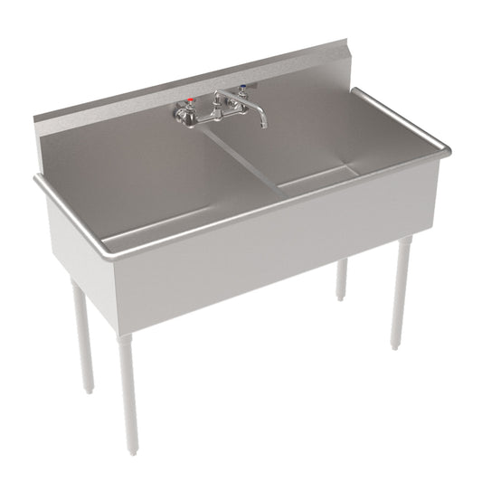 Stainless steel sink with faucet on a white background