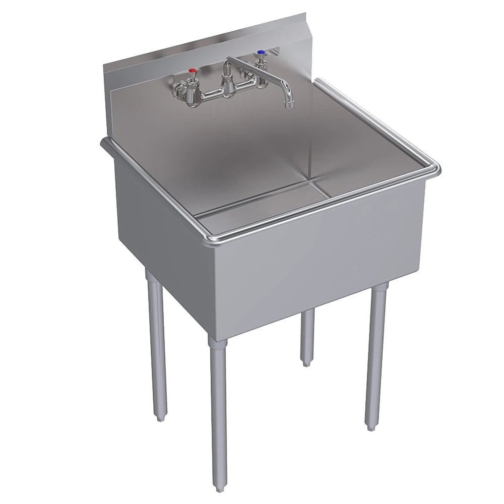 Stainless steel sink with faucet on a white background