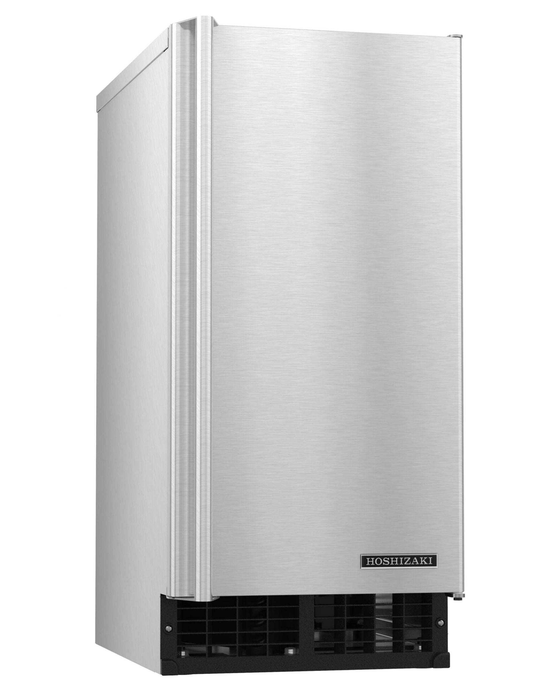 Stainless steel ice maker with Hoshizaki logo on a white background