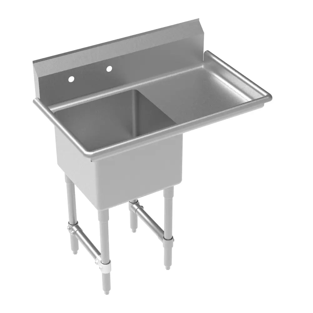 Stainless steel sink with faucet on a white background