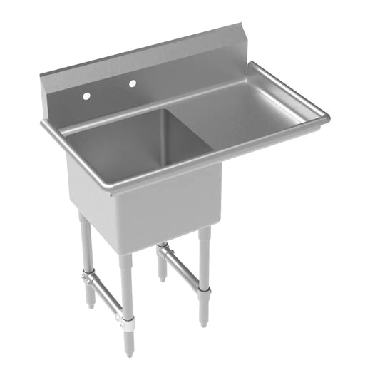Stainless steel sink with faucet on a white background