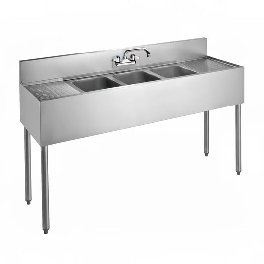 Stainless steel sink with faucet on a white background