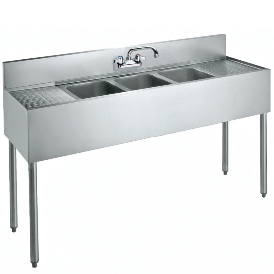 Stainless steel sink with faucet on a white background