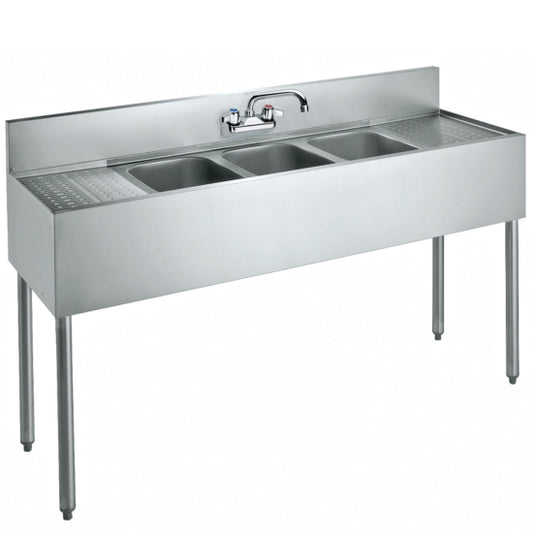 Stainless steel sink with faucet on a white background