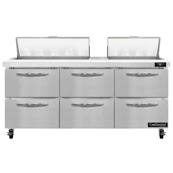 Continental Refrigerator SW72N18-D 72" W Three-Section Six Drawer Sandwich Unit