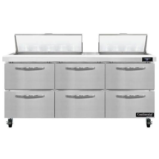 Continental Refrigerator SW72N18-D 72" W Three-Section Six Drawer Sandwich Unit
