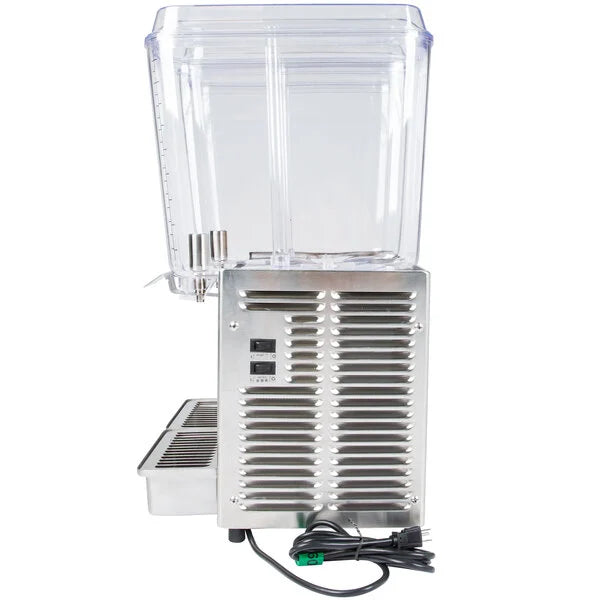 Clear plastic container with metal base on a white background