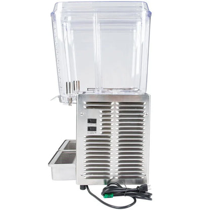 Clear plastic container with metal base on a white background