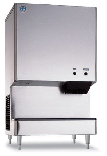 Stainless steel ice machine on a white background