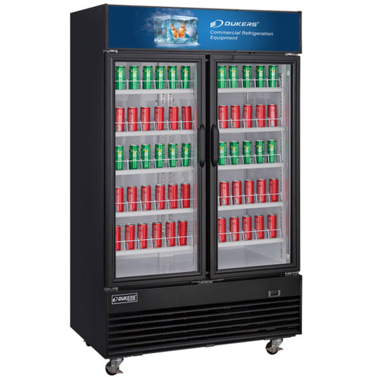 Dukers DSM-41R 47"W Black Swing Refrigerated Merchandiser With Canopy LED lighting