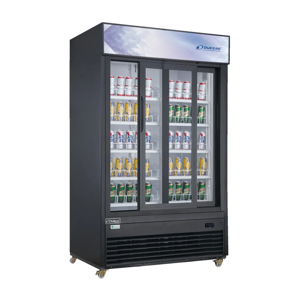 Dukers DSM-47SR 54"W Black Sliding Refrigerated Merchandiser With Canopy LED lighting