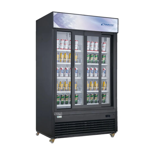 Dukers DSM-47SR 54"W Black Sliding Refrigerated Merchandiser With Canopy LED lighting