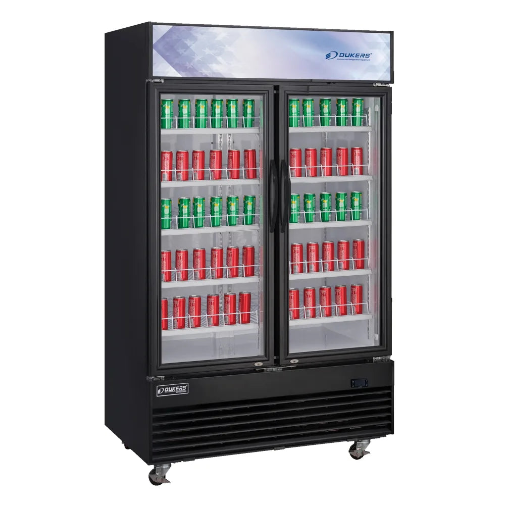 Dukers DSM-48R 54"W Black Swing Refrigerated Merchandiser With Canopy LED Lighting