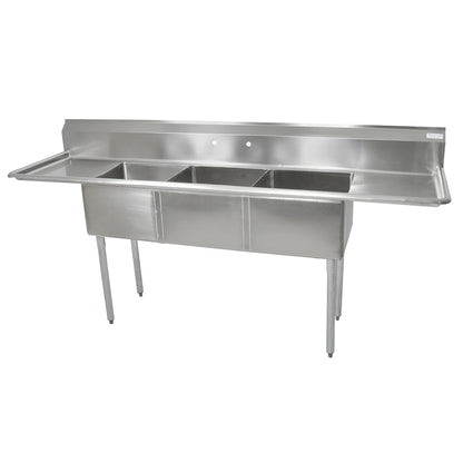 John Boos E3S8-2030-14T24-X 108" 3-Compartment Sink with 24" Drainboards