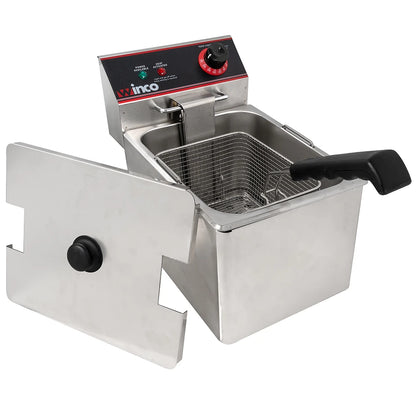 Stainless steel deep fryer with control panel on a white background