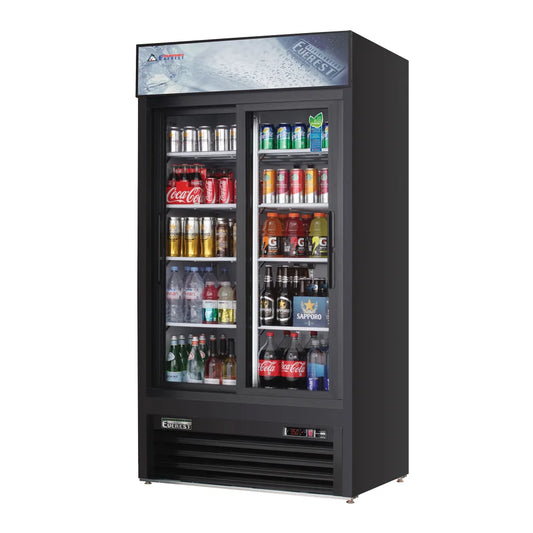 Everest Refrigeration EMGR33B 39.38" W Two-Section Reach-In Glass Door Reach-In Glass Door Merchandiser Refrigeration