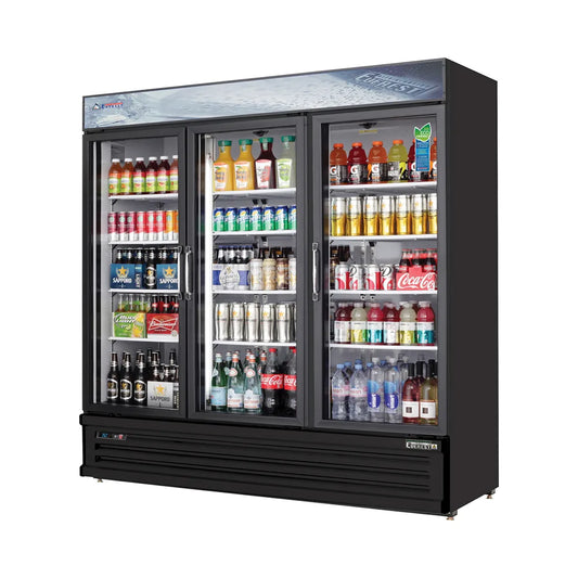 Everest Refrigeration EMSGR69B 72.88" W 3-Sections Reach-In Glass Door Merchandiser Refrigerator - 115 Volts