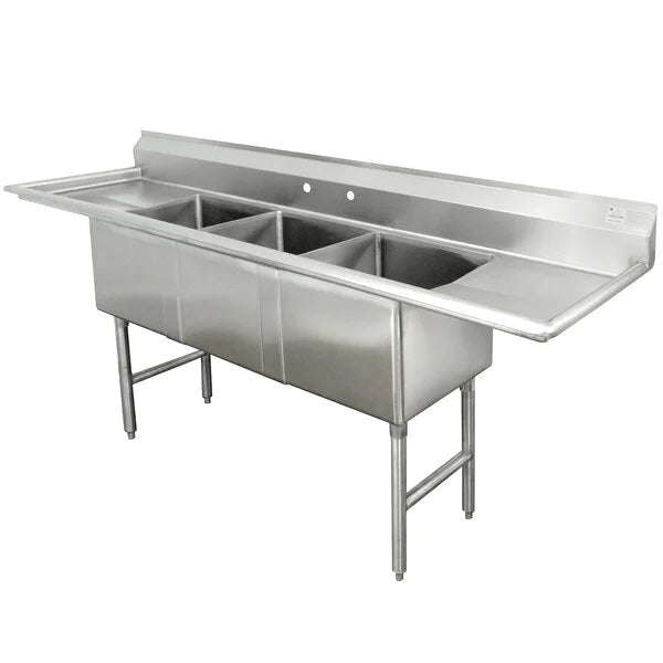 Advance Tabco FC-3-1620-24RL Three-Compartment Sink with Drainboards